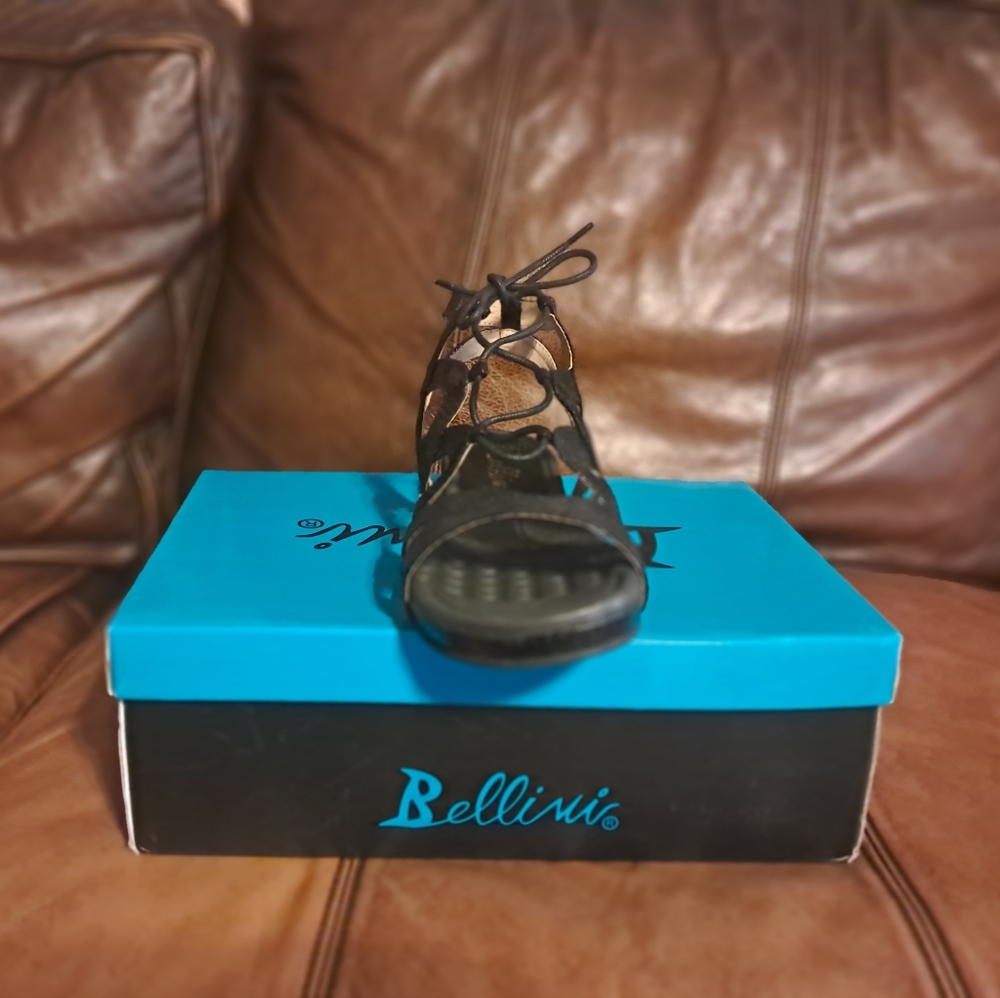 Bellini Black Lace-Up Strappy Heeled Sandal